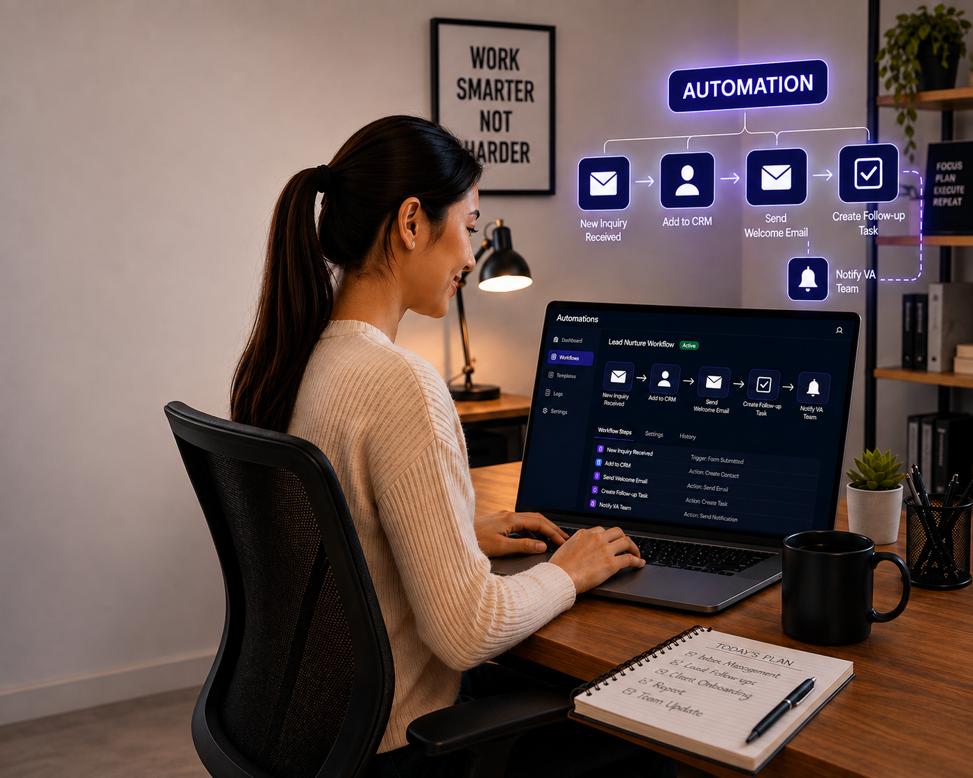 Virtual assistant building an automated lead-nurture workflow